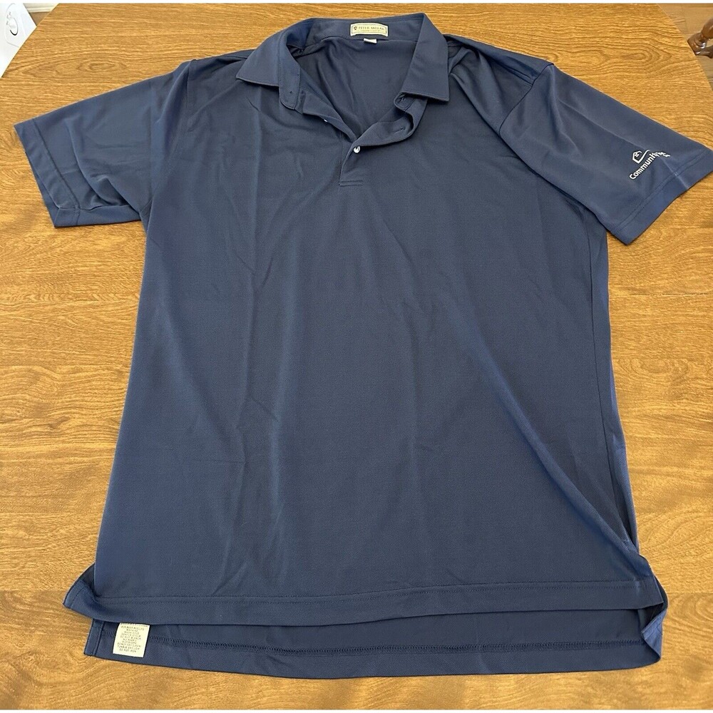 Peter Millar Polo Mens L Summer Comfort Navy Blue Polyester Shirt Vintage W Logo
